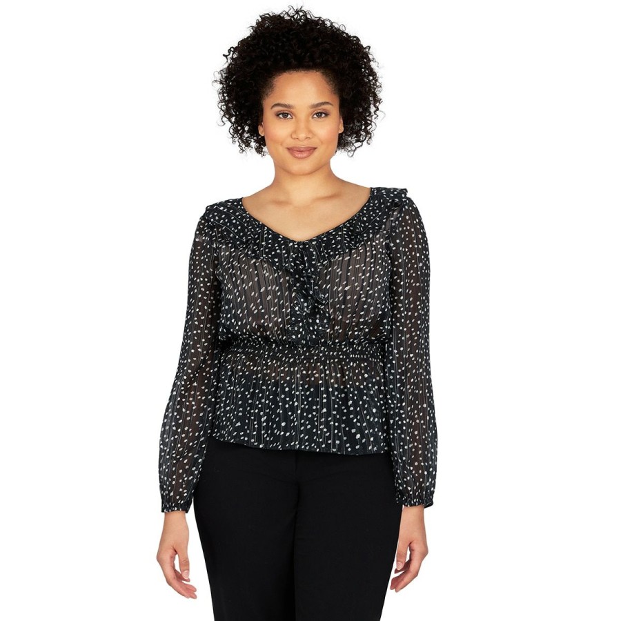 Online * Discount Tops Petite Emaline Manitoba Long Sleeve Dot Peplum Blouse Black/Multi