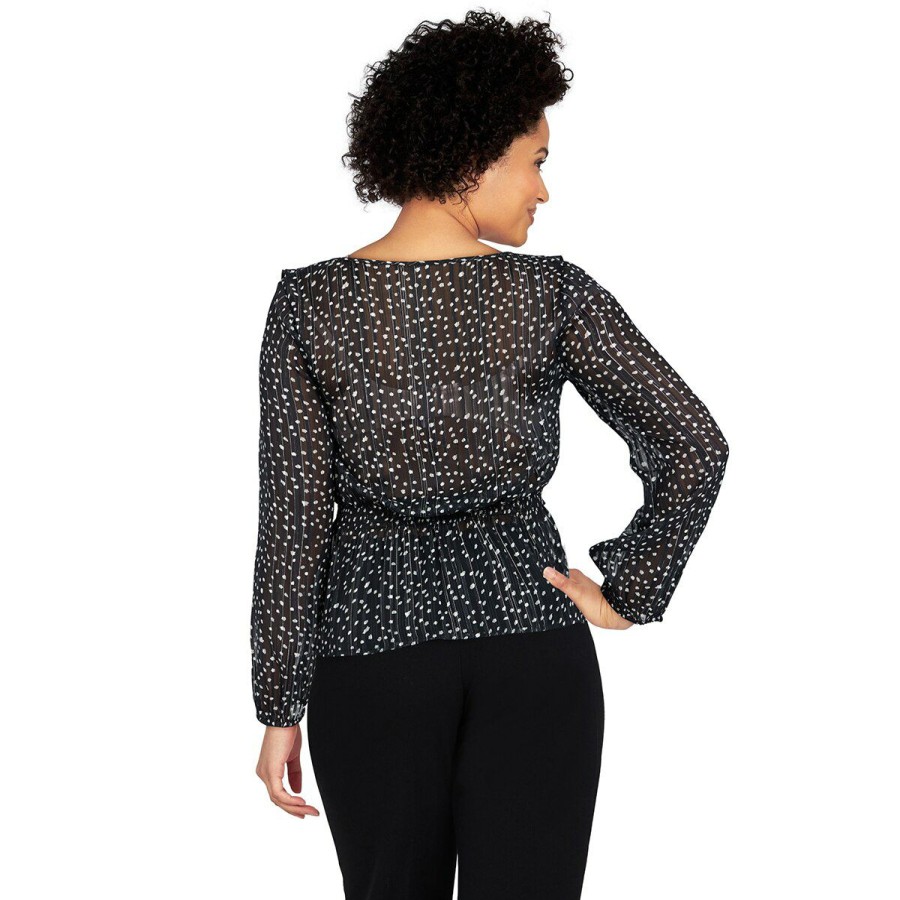 Online * Discount Tops Petite Emaline Manitoba Long Sleeve Dot Peplum Blouse Black/Multi