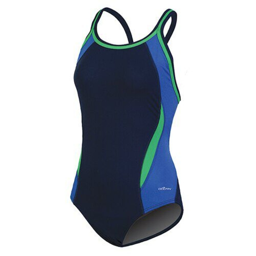 Online * Discount Womens Dolfin Color Block Dbx Back One Piece Swimsuit-Navy Multi Navy/Black/Green