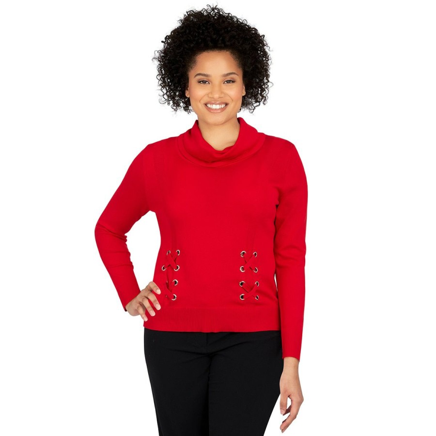 Best * Top 10 Sweaters & Cardigans Plus Size Emaline Manitoba Long Sleeve Sweater With Front Lacing Apple