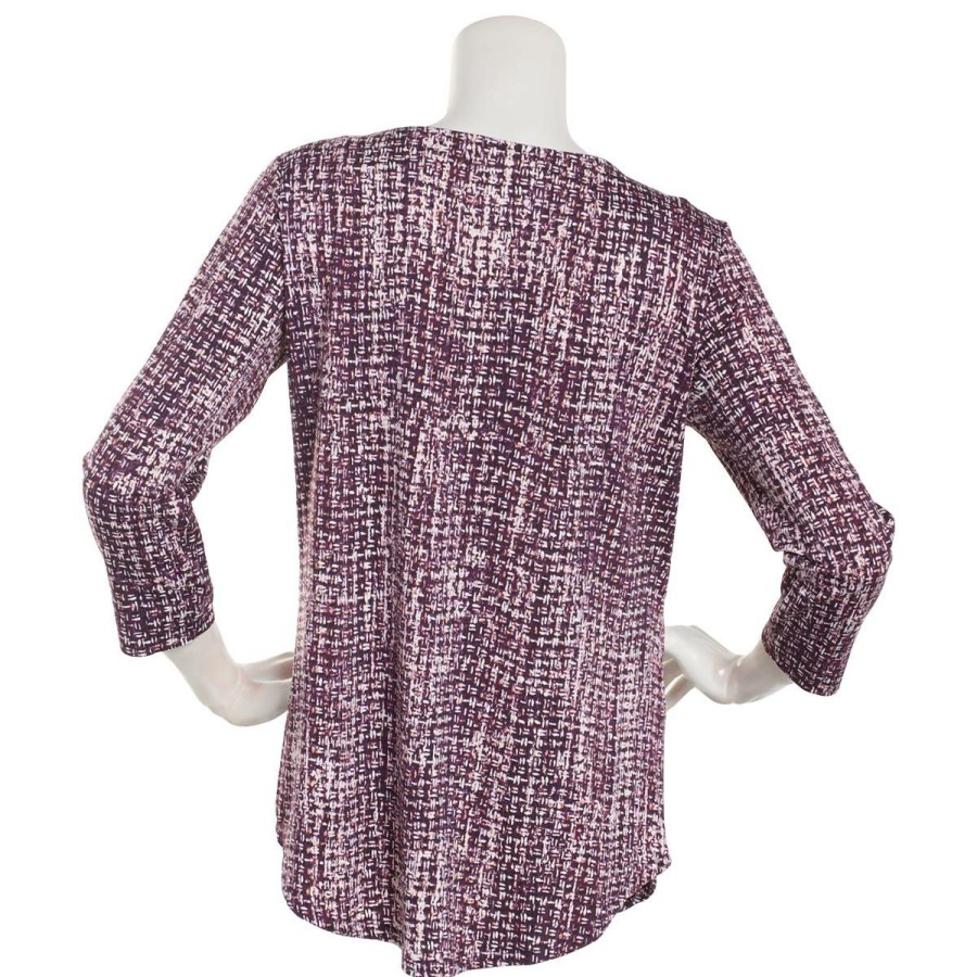 Clearance * Cheap Tops Womens Emaline 3/4 Sleeve Crosshatch Boat Neck Blouse Eggplant/Multi