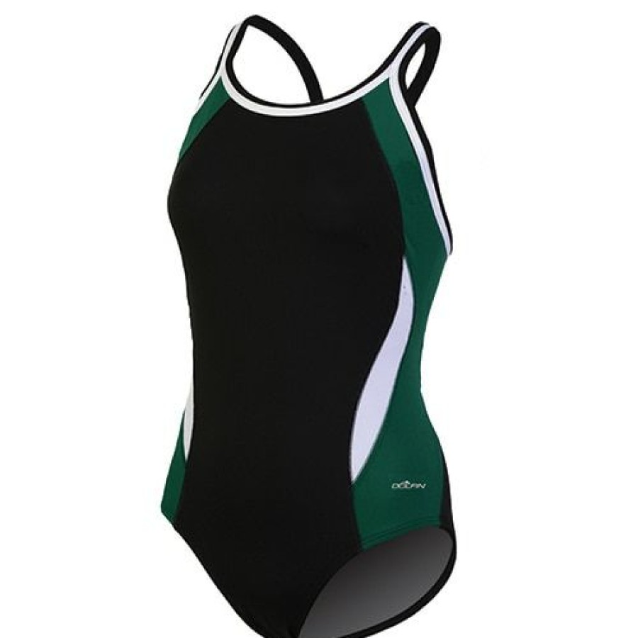 Hot * Deals Womens Dolfin Color Block One Piece Swimsuit Black/Forest