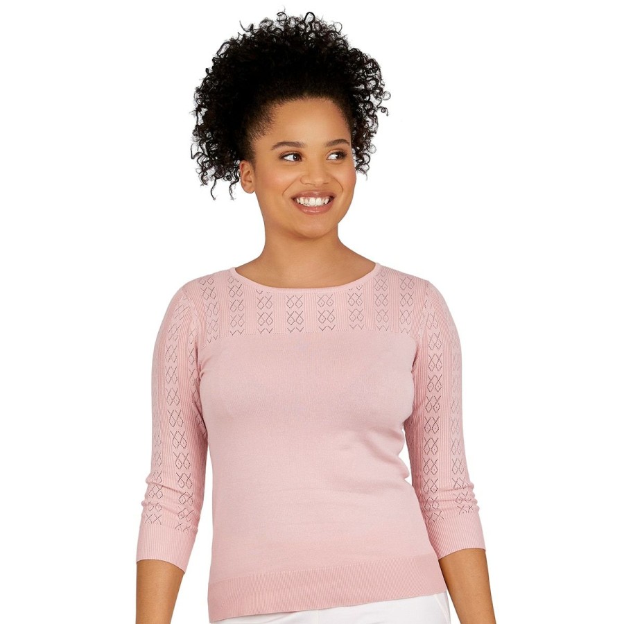 Best * Coupon Sweaters & Cardigans Womens Emaline 3/4 Sleeve Pullover Sweater Light-Pink