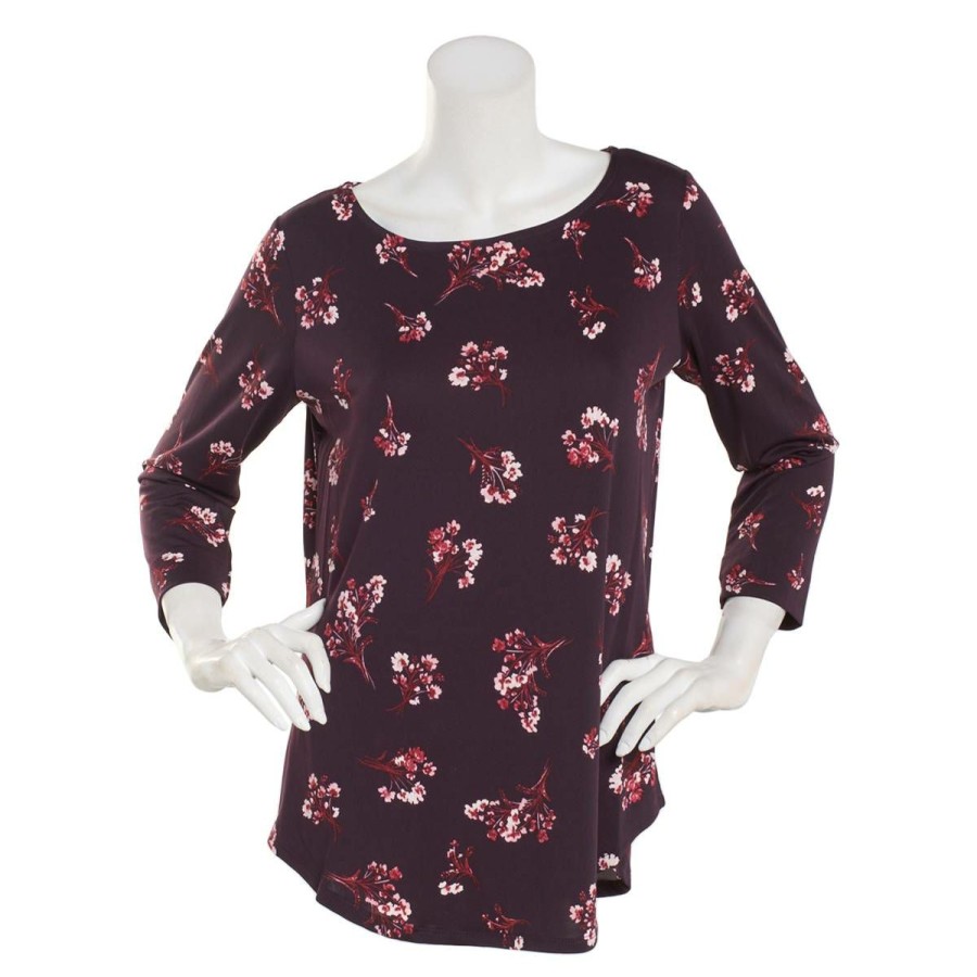 Wholesale * Discount Tops Petite Emaline 3/4 Sleeve River Bouquet Boat Neck Top Egg/Multi