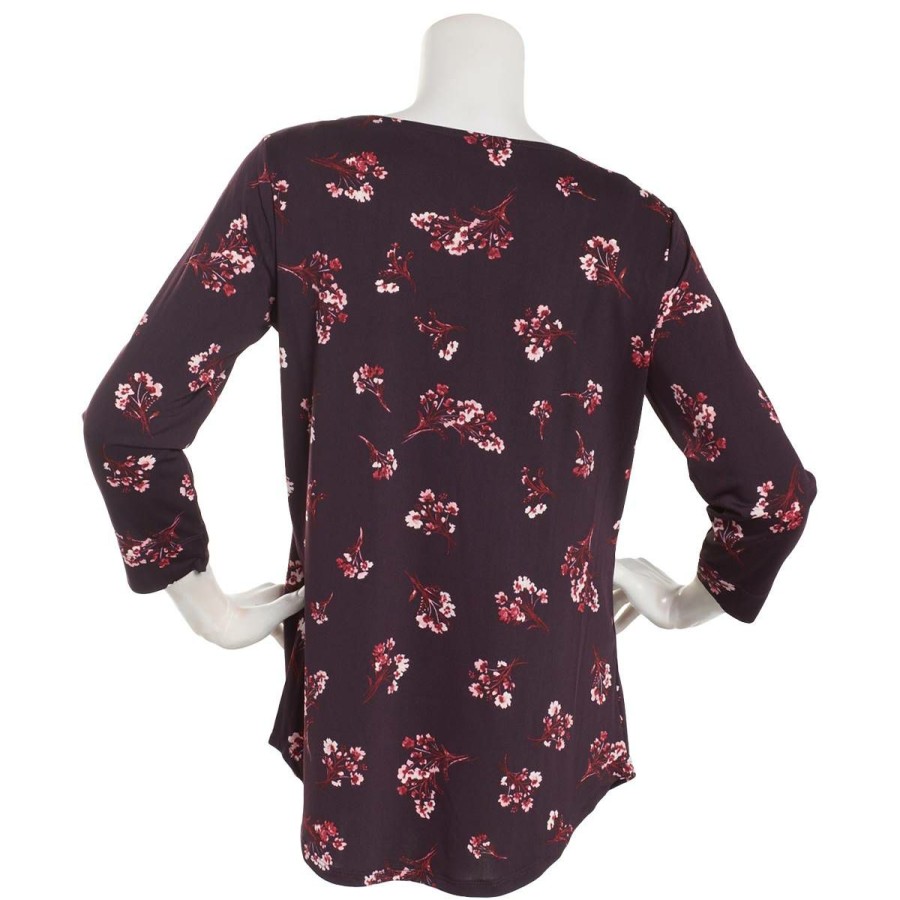 Wholesale * Discount Tops Petite Emaline 3/4 Sleeve River Bouquet Boat Neck Top Egg/Multi