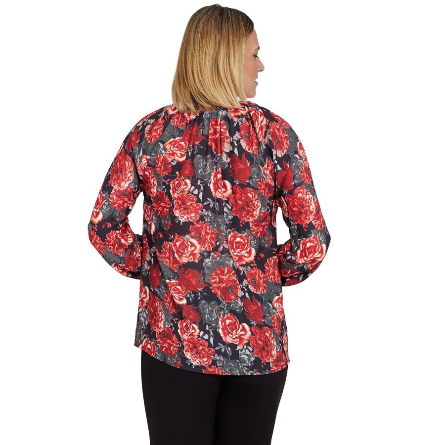 Wholesale * Coupon Tops Plus Size Emaline Manitoba Long Sleeve Rose Garden Blouse Black/Multi