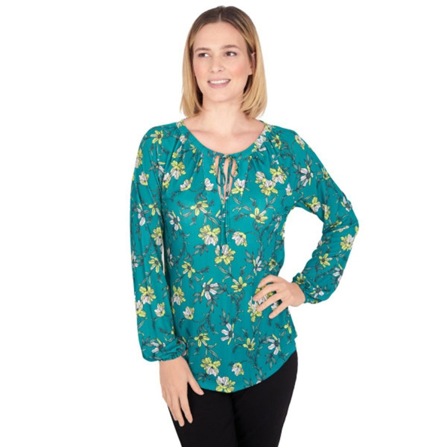 Wholesale * Brand New Tops Womens Emaline San Luis Floral Keyhole Neck Blouse Medium-Green/Multi