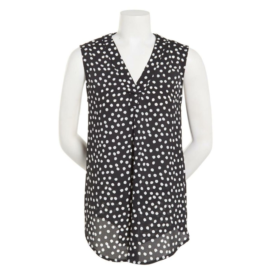 Best * Cheapest Tops Womens Emaline Essentials Sleeveless V-Neck Polka Dot Blouse Black-White-Dots