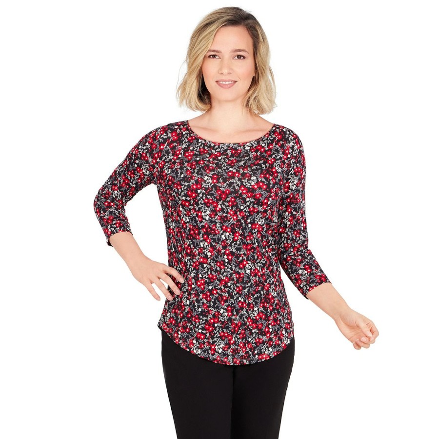 Online * Best Pirce Tops Womens Emaline Key Items 3/4 Sleeve Ditsy Floral Boat Neck Top Black/Multi