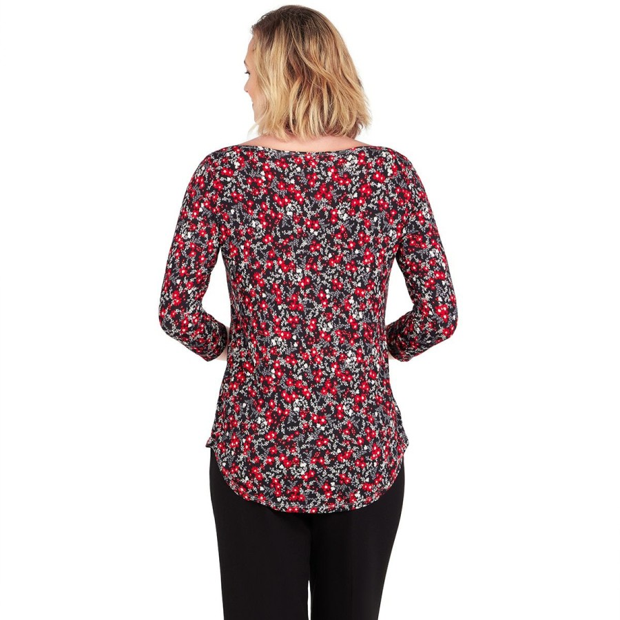 Online * Best Pirce Tops Womens Emaline Key Items 3/4 Sleeve Ditsy Floral Boat Neck Top Black/Multi