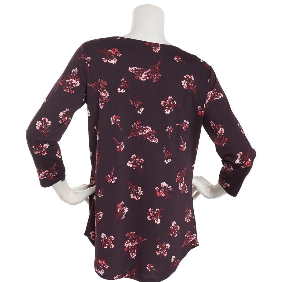 Clearance * Brand New Tops Plus Size Emaline 3/4 Sleeve River Bouquet Boat Neck Top Egg/Multi