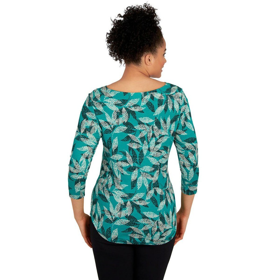 Best * Best Reviews Of Tops Petite Emaline Key Items 3/4 Sleeve Leaf Knit Top Medium-Green-Multi