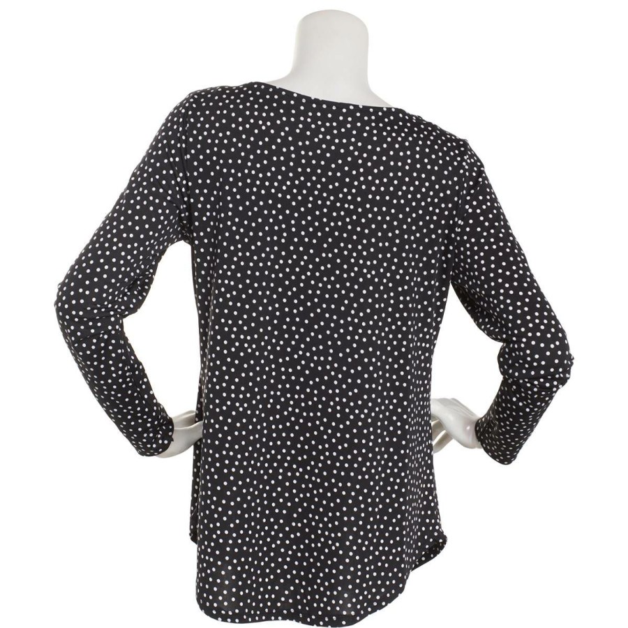 Clearance * Discount Tops Petite Emaline Long Sleeve Micro Dot Boat Neck Top Black/Multi