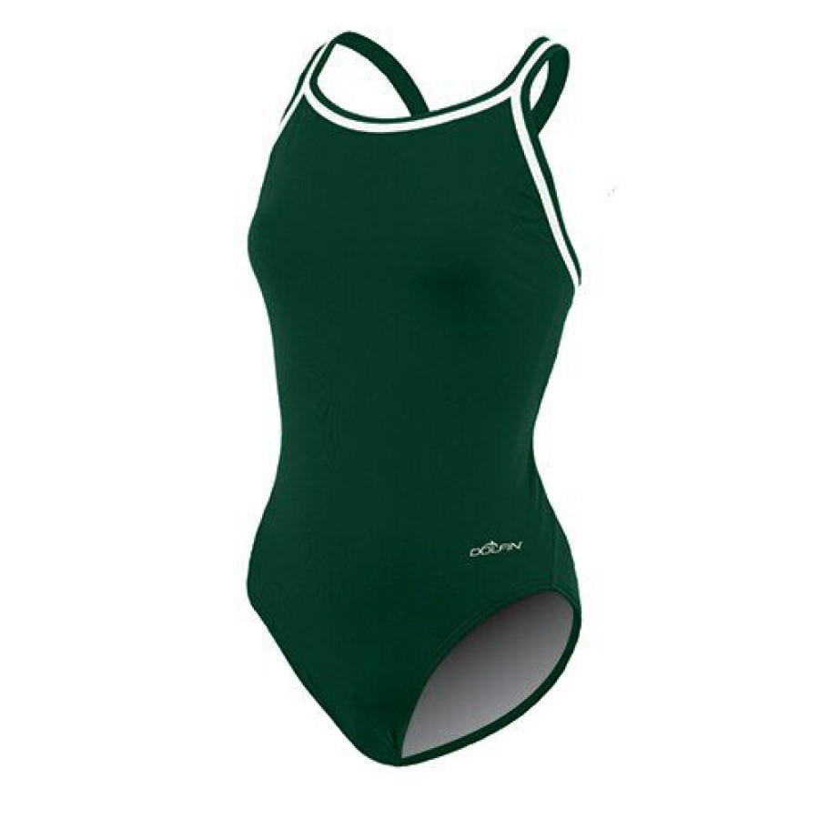 Online * Budget Womens Dolfin Team Solid Dbx Back One Piece Swimsuit Forest