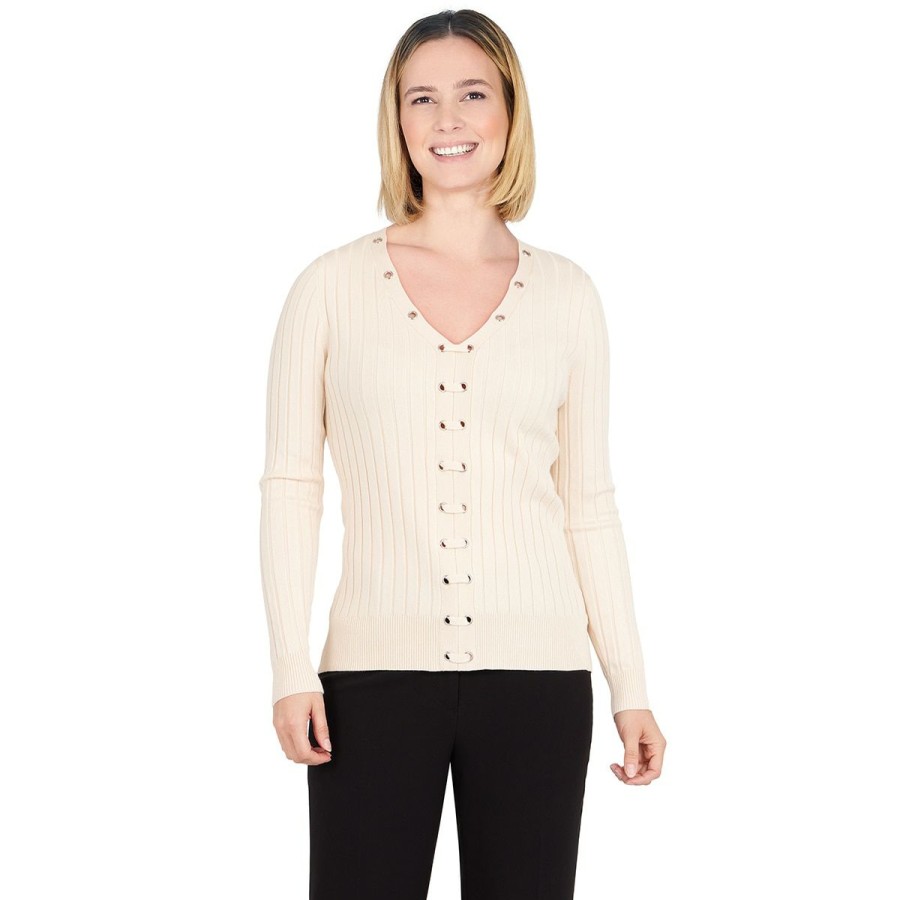 Online * Top 10 Sweaters & Cardigans Womens Emaline Alberta Solid V-Neck Pullover Sweater Cream