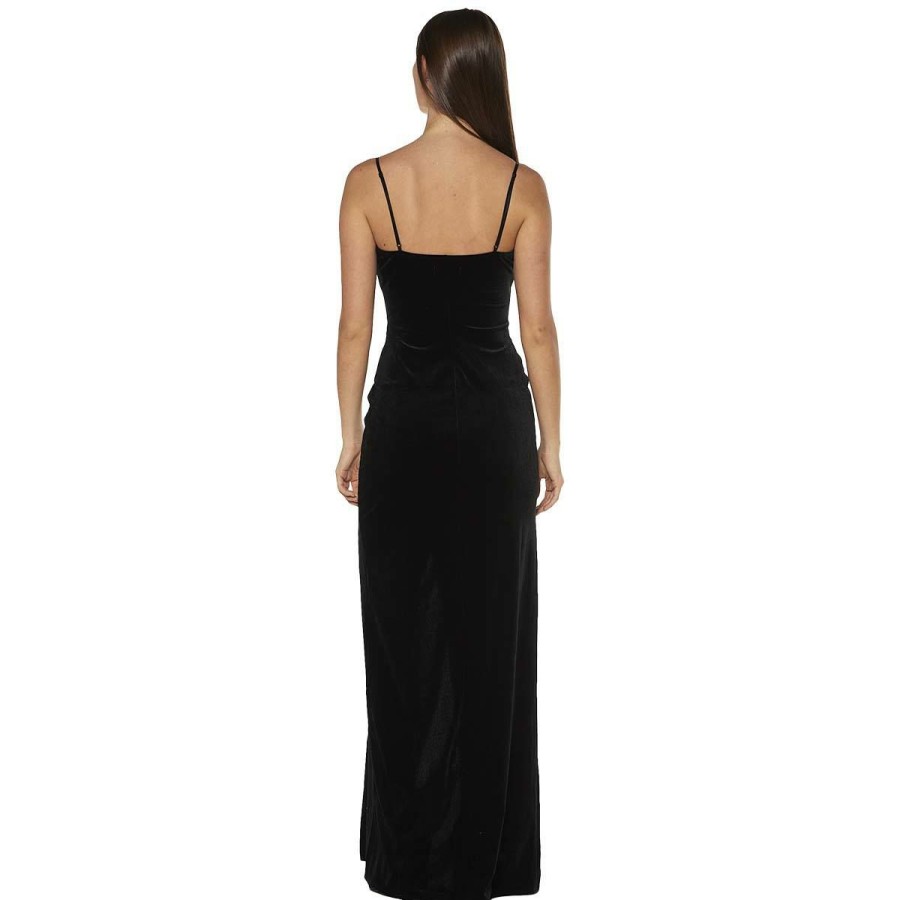 New * Outlet Emerald-Sundae Dresses Juniors Emerald Sundae Stretch Velvet Surplice Long Slip Dress Black