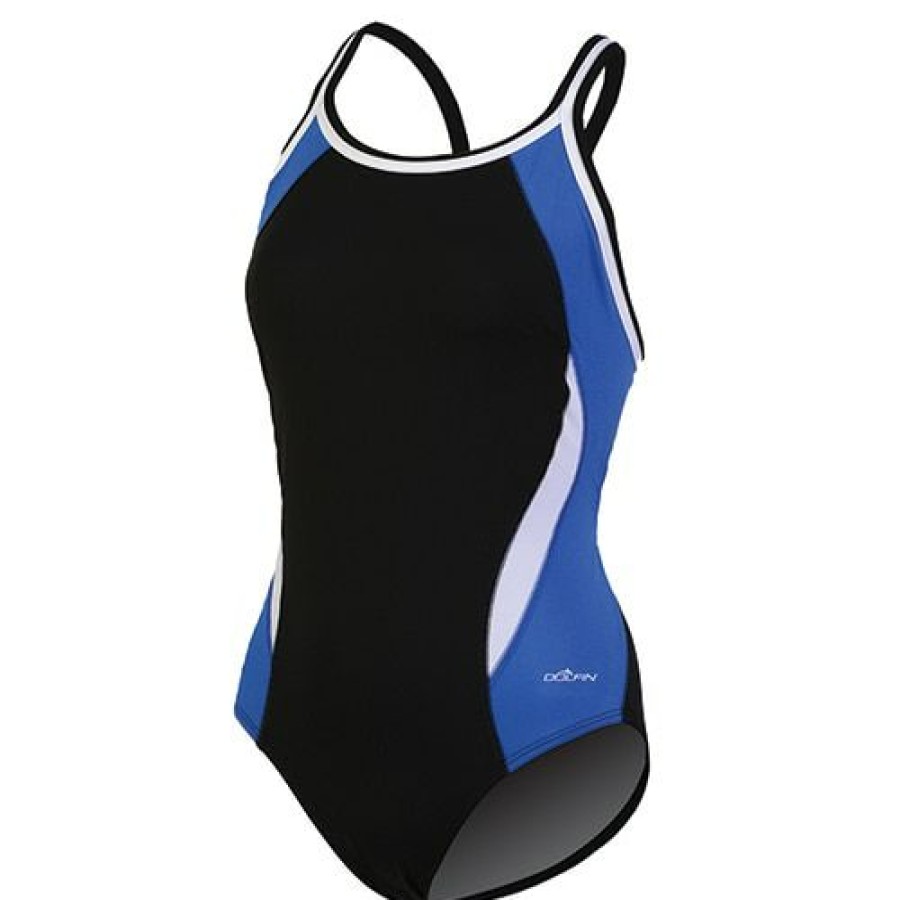 Best * Discount Womens Dolfin Color Block Dbx Back One Piece Swimsuit Black/Royal