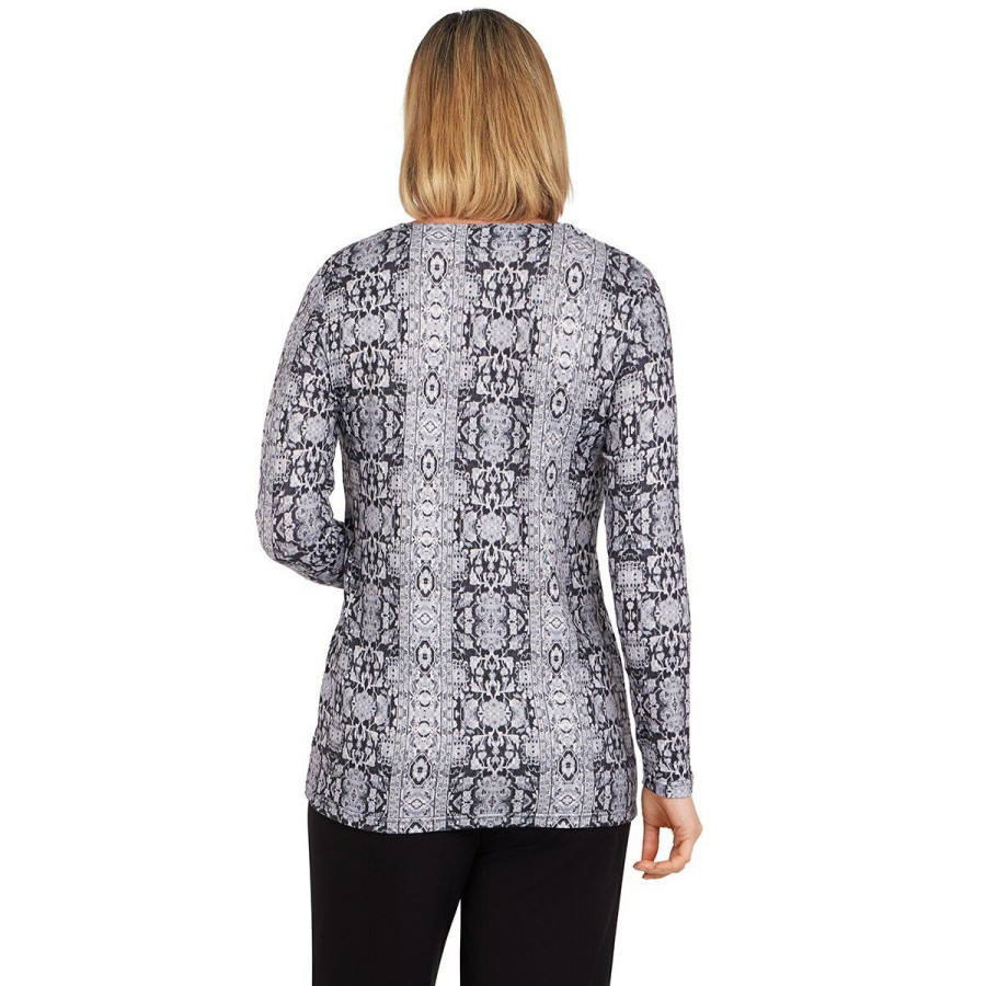 Online * Budget Tops Plus Size Emaline Manitoba Long Sleeve Lace Up Medallion Blouse Black/Multi