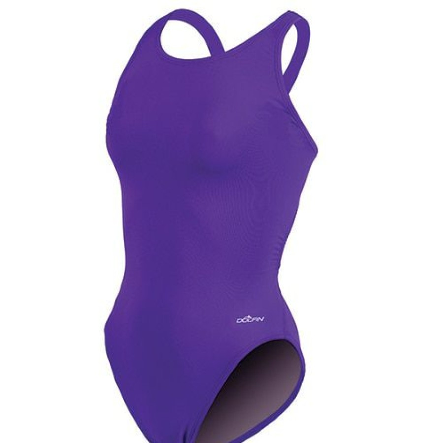 New * Best Sale Womens Dolfin Team Solid Hp Back One Piece Swimsuit Purple