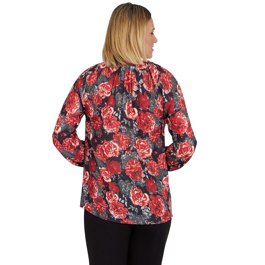 Wholesale * Best Pirce Tops Petite Emaline Manitoba Long Sleeve Rose Garden Blouse Black/Multi