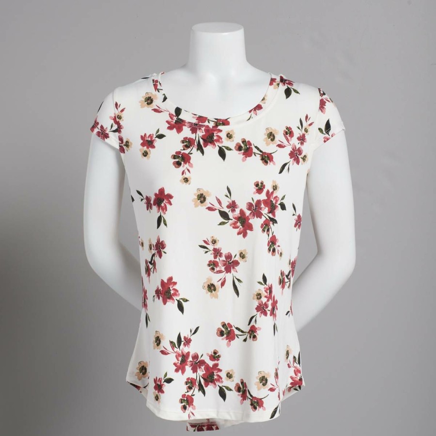 Best * Coupon Tops Womens Emaline Cap Sleeve Tossed Floral Round Neck Blouse Vanilla/Multi