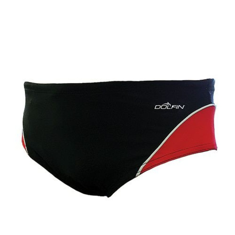 New * Outlet Swimsuits Mens Dolfin Team Panel Racer Swim Briefs- Black/Red Black/Red/White