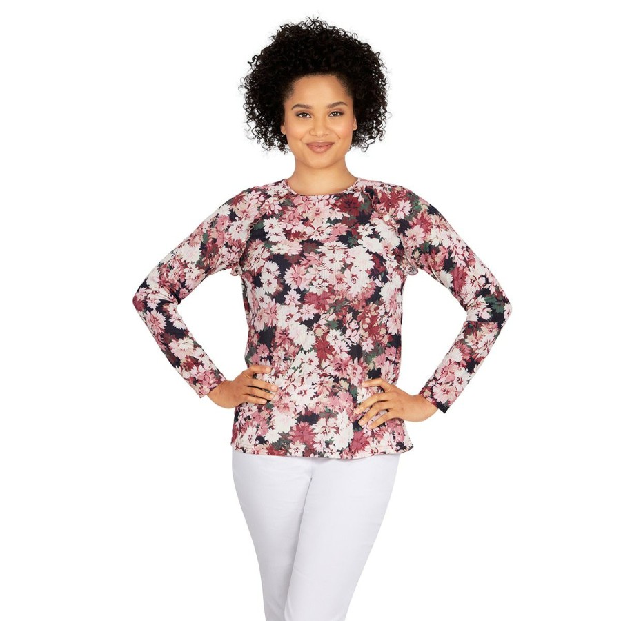 Best * Discount Tops Petite Emaline Alberta Long Sleeve Floral Crew Neck Top Black/Multi