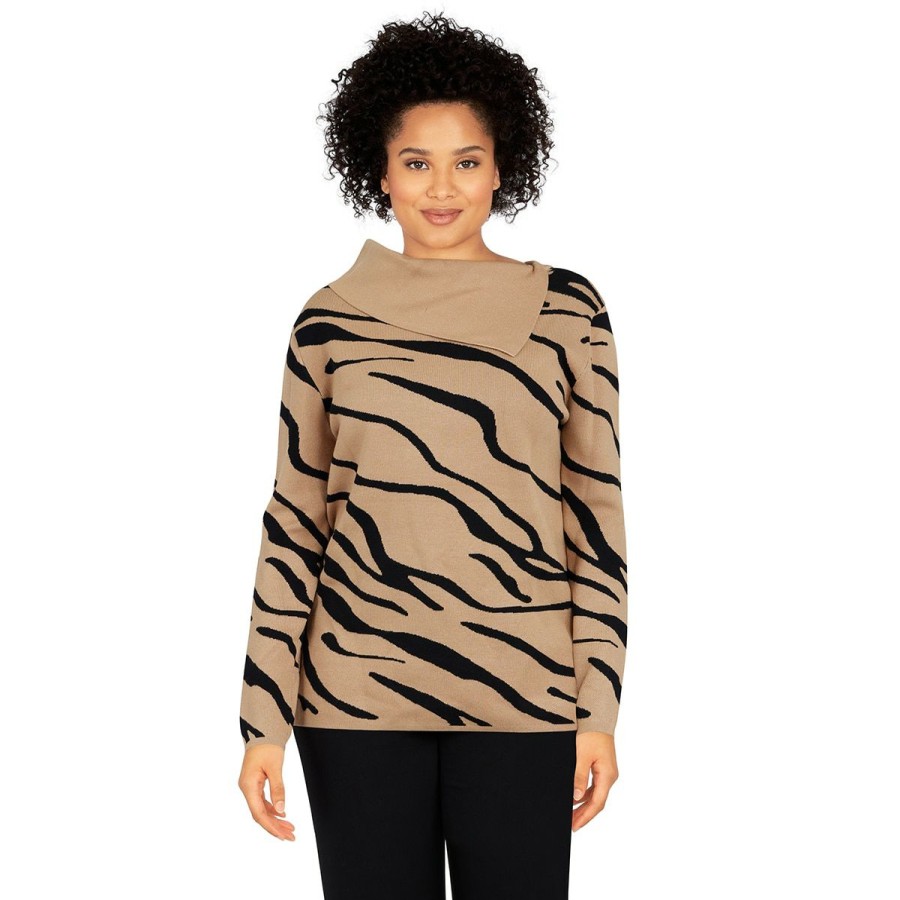 Hot * Best Reviews Of Tops Plus Size Emaline Alberta Animal Jacquard Print Pullover Top Camel/Black