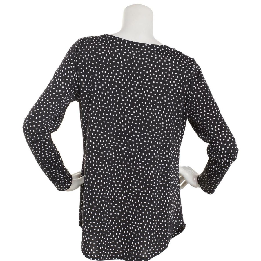 Wholesale * Outlet Tops Plus Size Emaline Long Sleeve Micro Dot Boat Neck Top Black/Multi