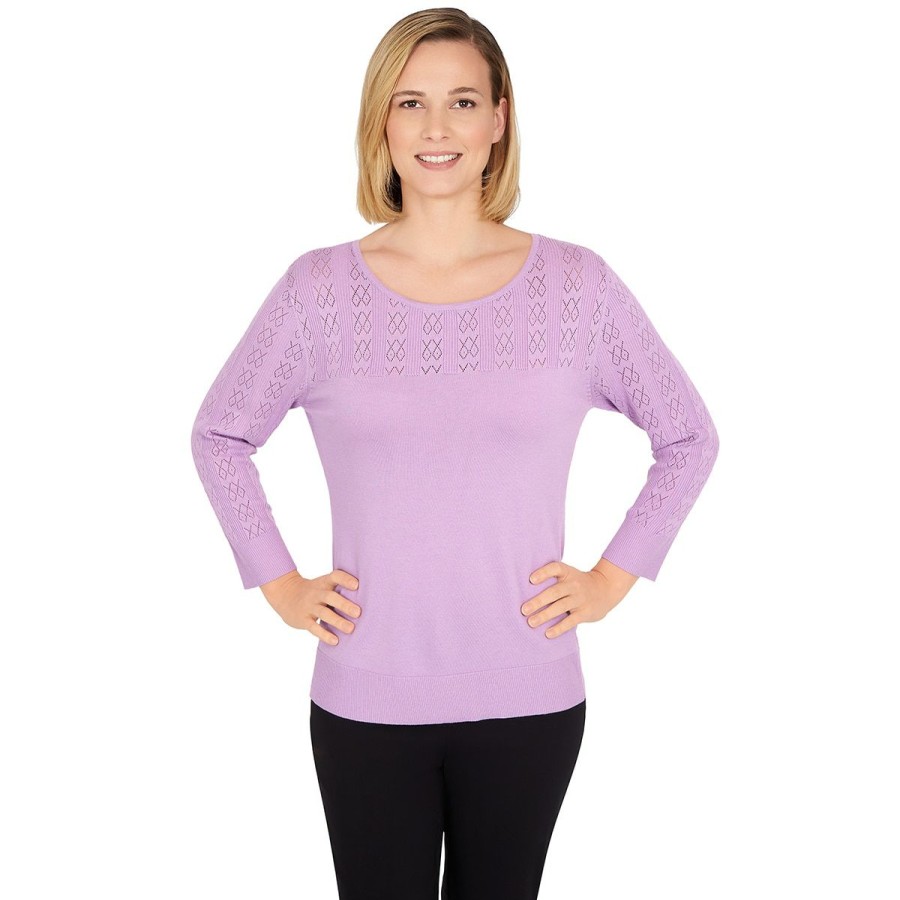 New * Outlet Tops Petite Emaline Cordoba Long Sleeve Scoop Neck Pullover Top Wistria