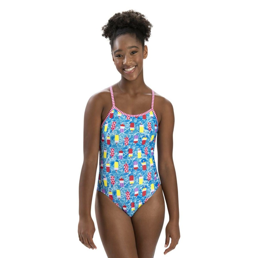 Hot * Discount Womens Dolfin Uglies Poolside String Back One Piece Swimsuit Blue/Multi