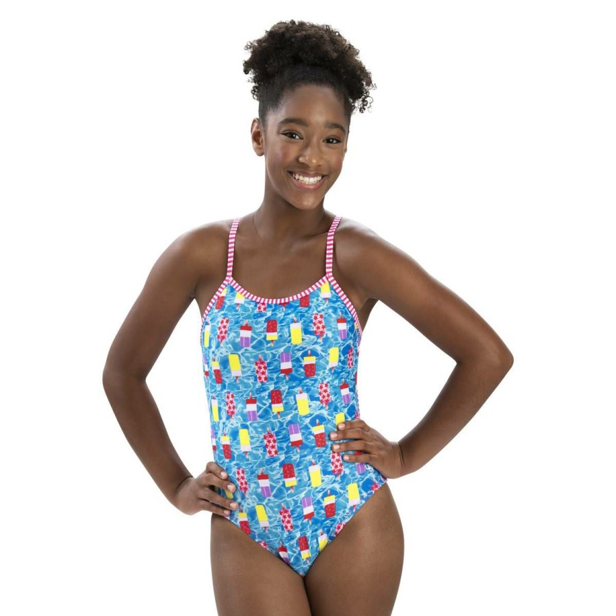 Hot * Discount Womens Dolfin Uglies Poolside String Back One Piece Swimsuit Blue/Multi