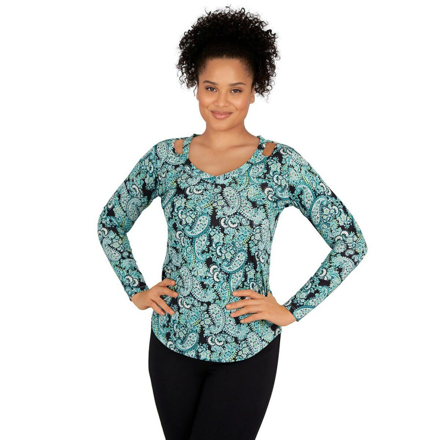 Wholesale * Flash Sale Tops Petite Emaline San Luis Long Sleeve Paisley V-Neck Top Black/Multi