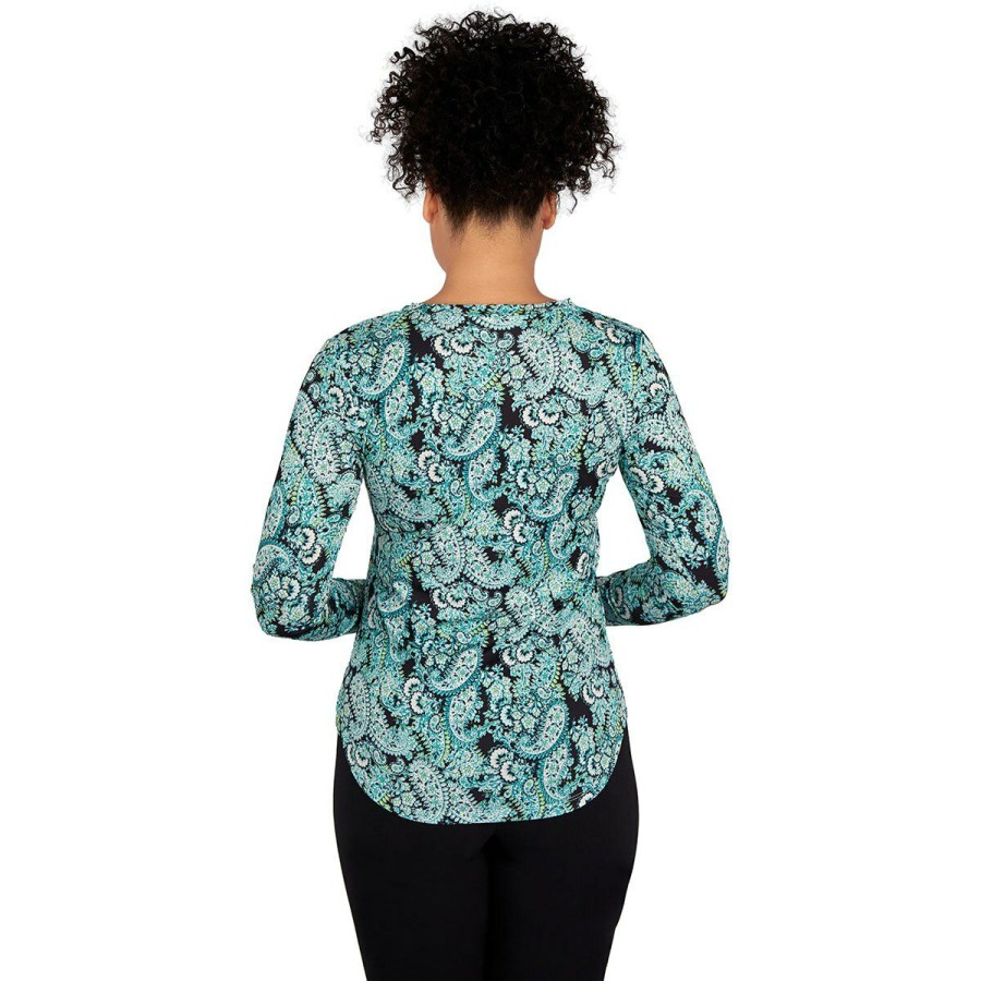 Wholesale * Flash Sale Tops Petite Emaline San Luis Long Sleeve Paisley V-Neck Top Black/Multi