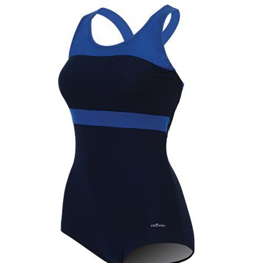 Clearance * Budget Womens Dolfin Conservative Color Block Lap One Piece Swimsuit Navy/Royal