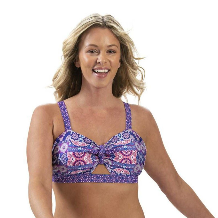 New * Best Pirce Swim Tops Womens Dolfin Aquashape Patchwork Tie-Front Bikini Top Purple/Multi