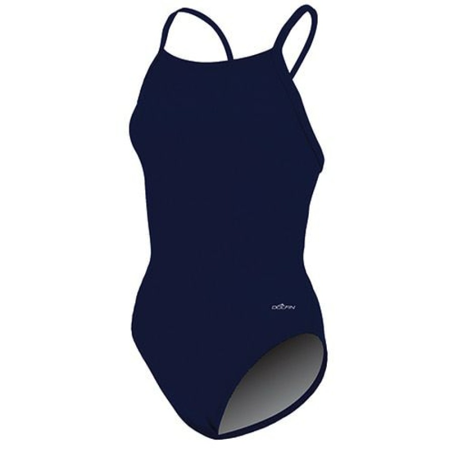 New * Deals Womens Dolfin Team Solid V2 Back One Piece Swimsuit Navy