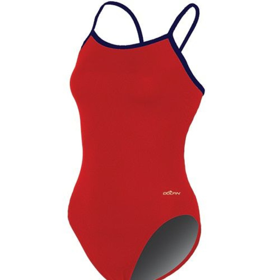 Hot * Best Deal One Piece Womens Dolfin Varsity String Back Swimsuit Red/Navy