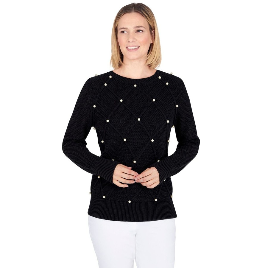 Best * Outlet Sweaters & Cardigans Petite Emaline Manitoba Long Sleeve Diamond Cable Sweater Black