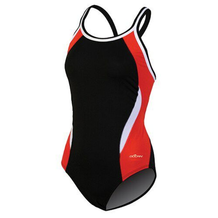 New * Deals Womens Dolfin Color Block One Piece Swimsuit-Black/Multi Black/Red/White